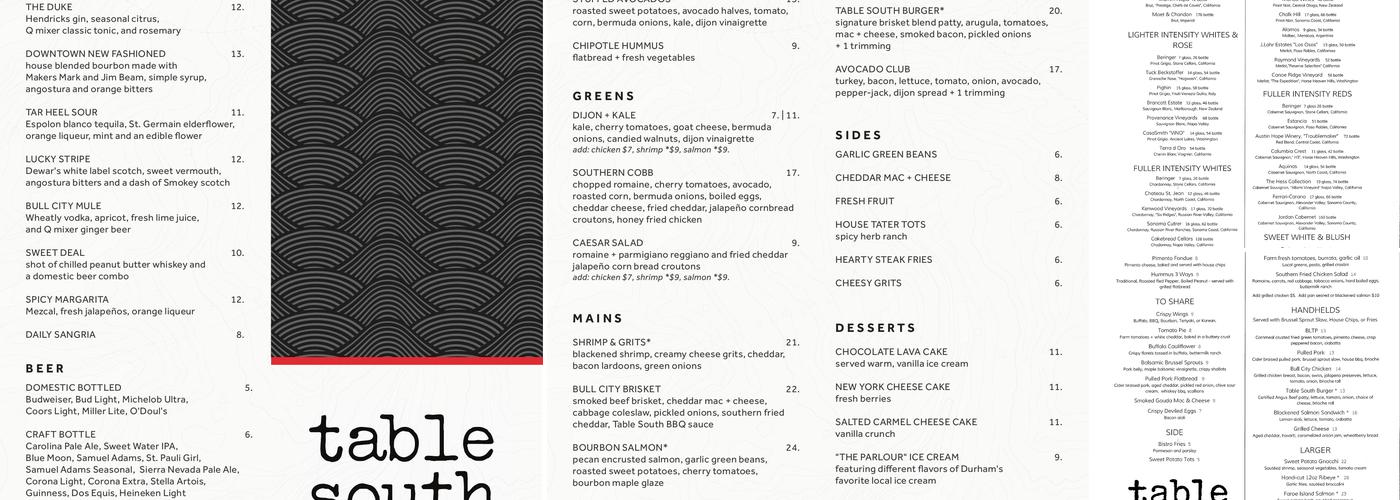 Table South Kitchen & Bar Menu