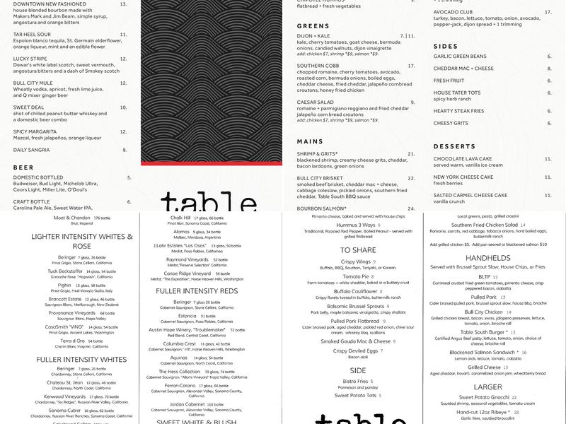 Table South Kitchen & Bar Menu