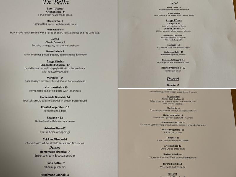 Di Bella Menu