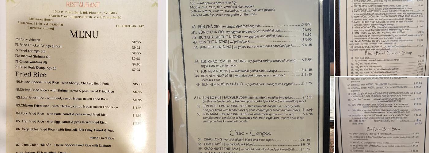 Phở Thành Restaurant Menu