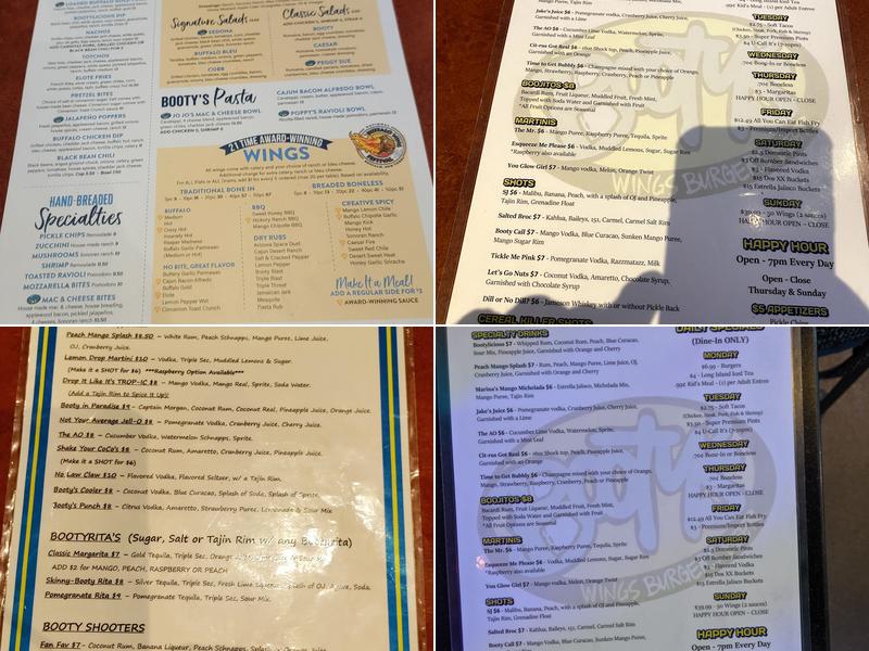 Booty's Wings Burgers & Beer Menu