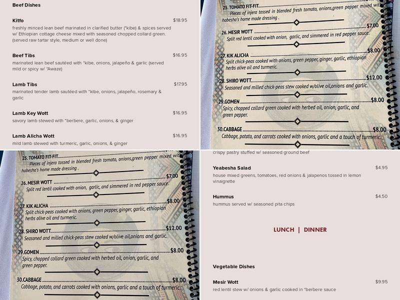 HABESHA RESTAURANT & BAR Menu