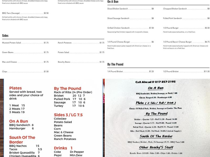 Boochy's Pit Stop Menu