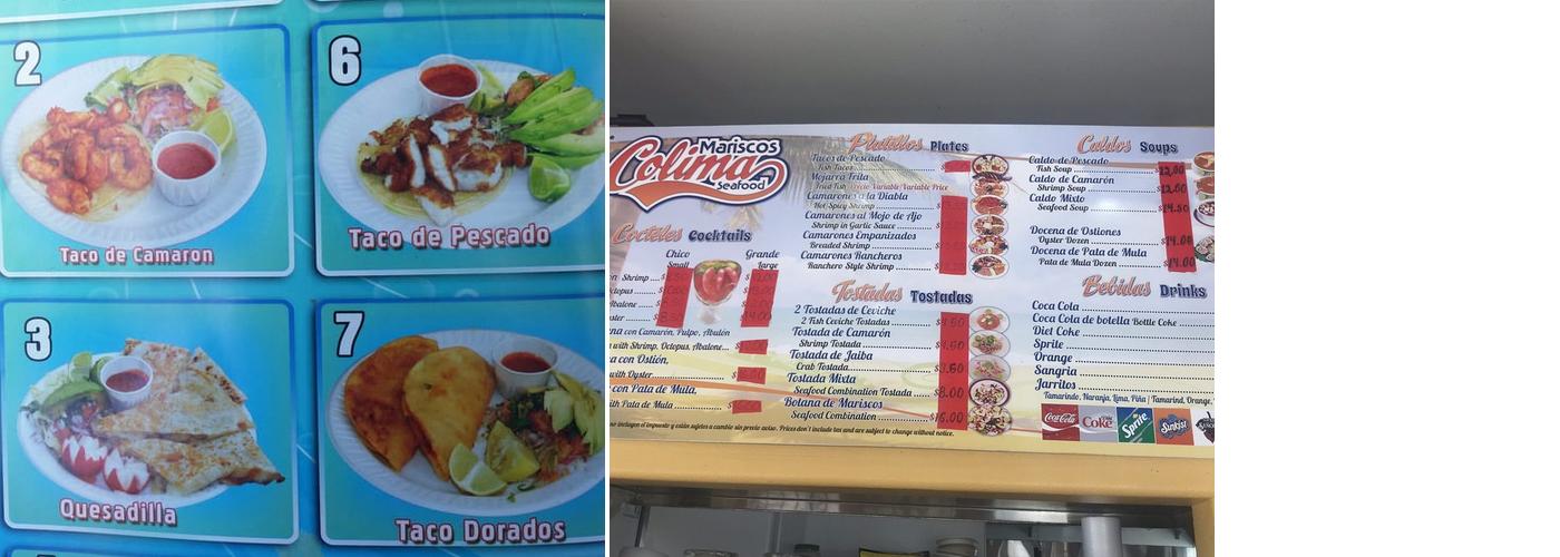 Marisco's Colima Menu