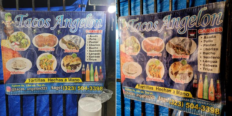 Angelon Tacos Menu