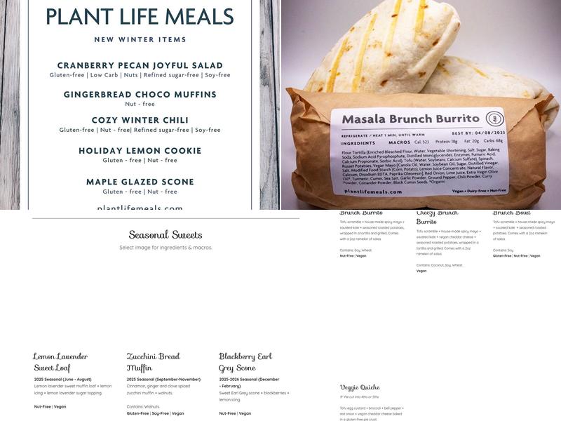 Plant Life Meals Menu