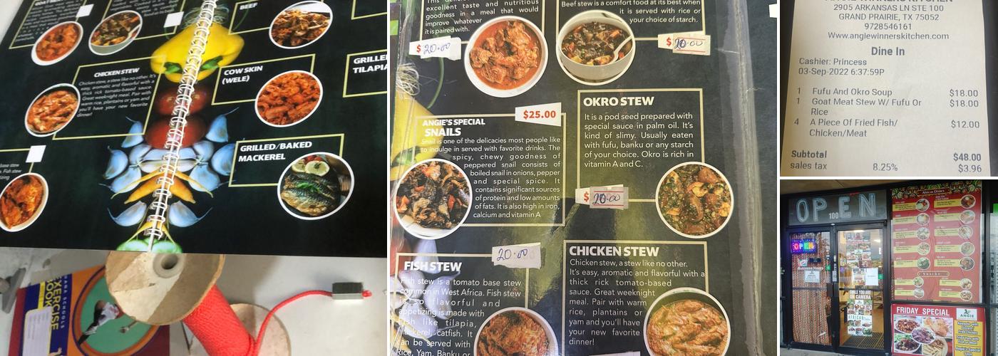 Angie Winners Kitchen Menu