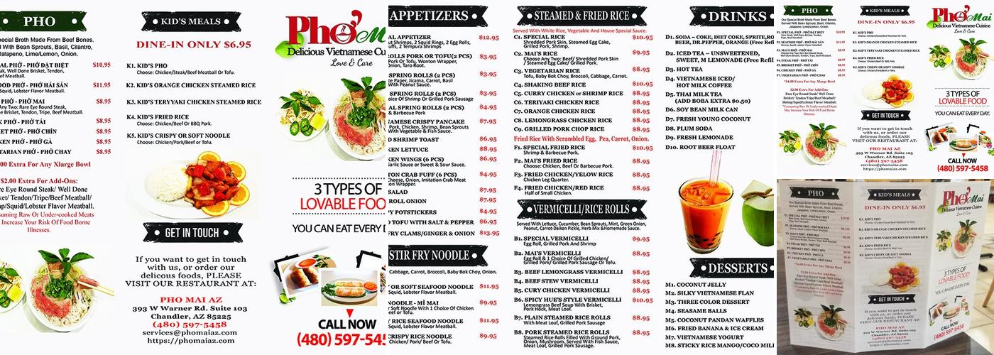 Pho Mai Menu