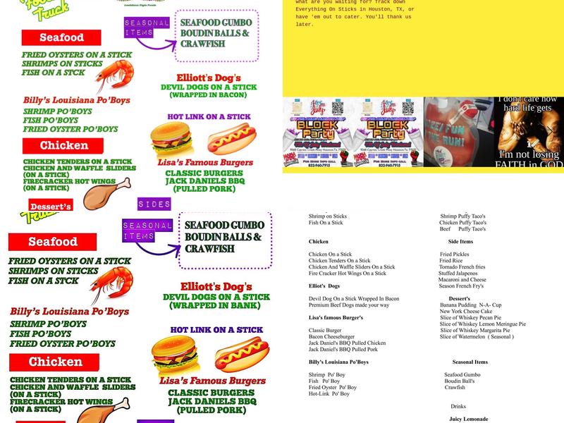 Everything on sticks Menu