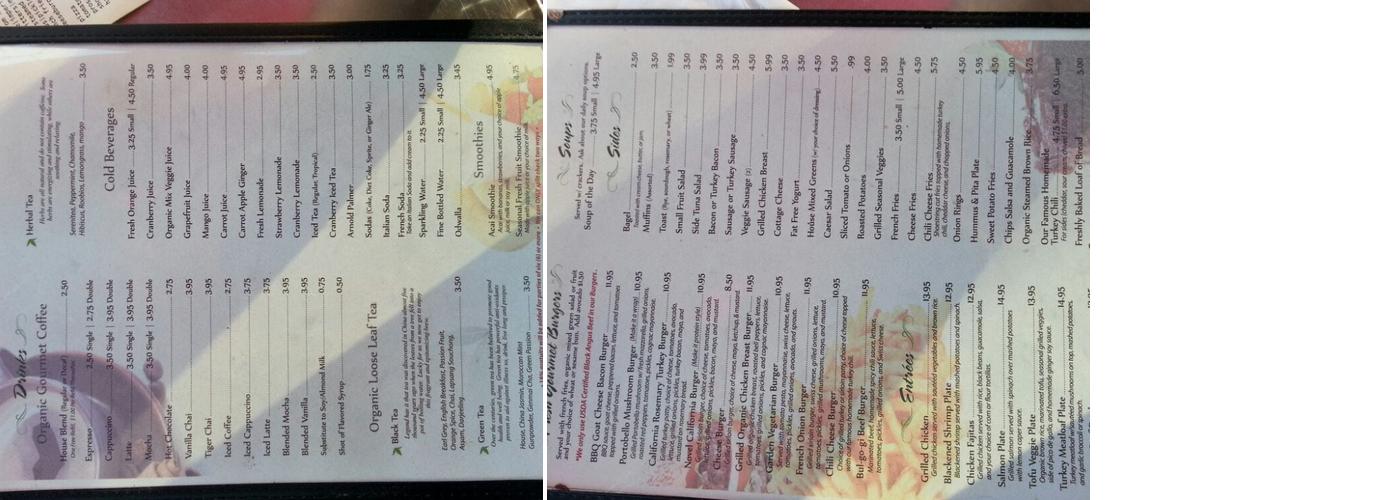Novel Cafe Menu