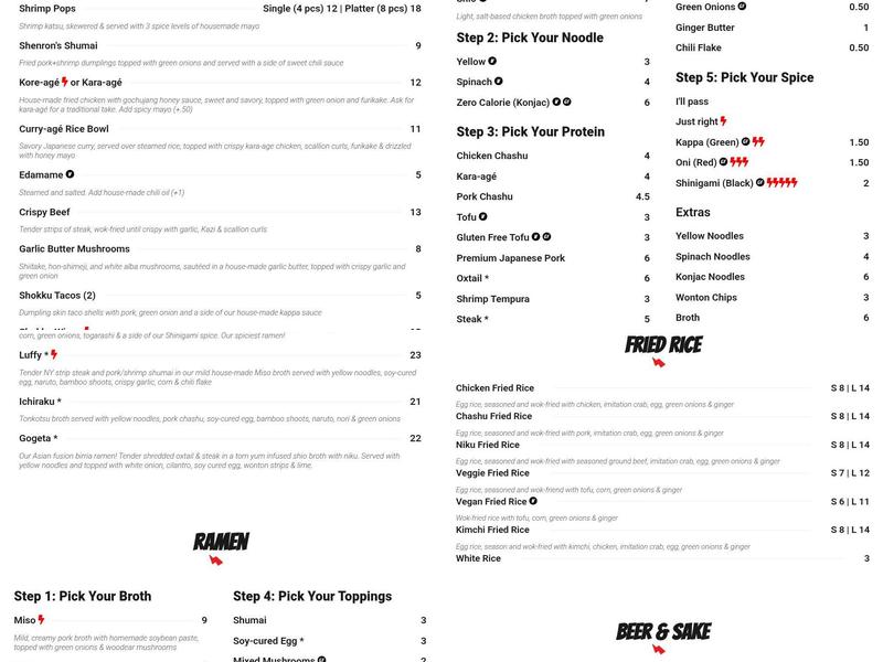 Shokku Ramen Menu