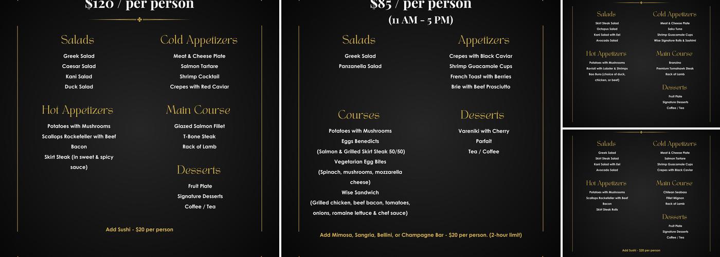 WISE Bar & Grill Menu