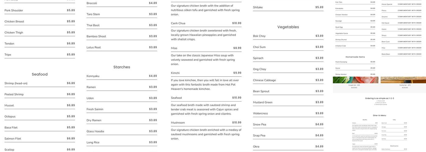 Hot Pot Heaven Kapolei Llc Menu