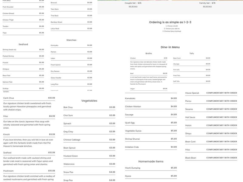 Hot Pot Heaven Kapolei Llc Menu