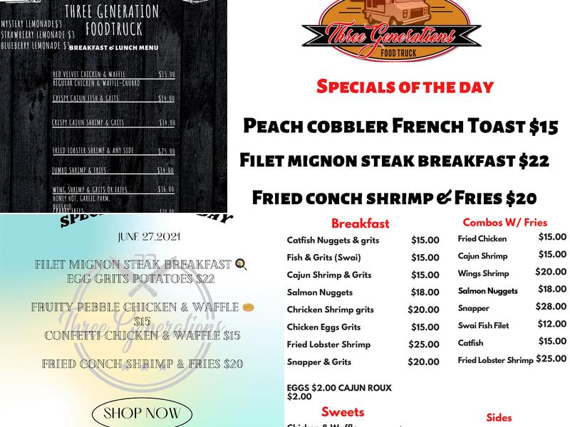 Three Generations Food Truck Menu