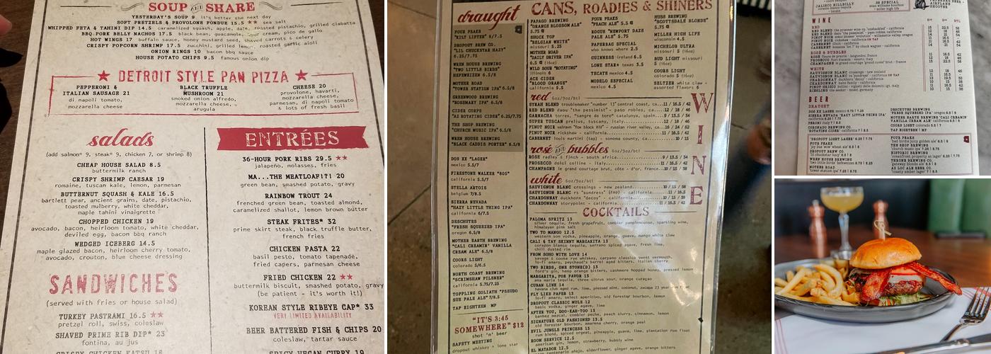 Culinary Dropout Menu