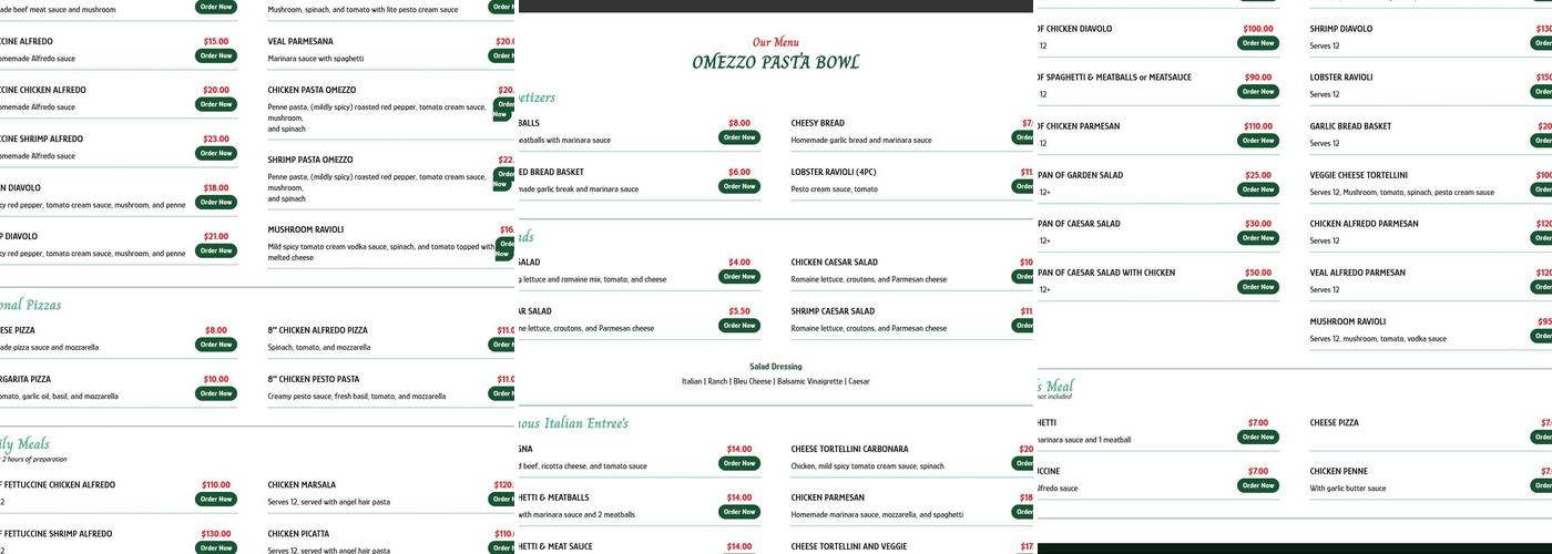 Omezzo pasta bowl + Rice & Curry Halal Bistro Menu