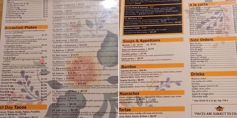 El Taquerito Menu