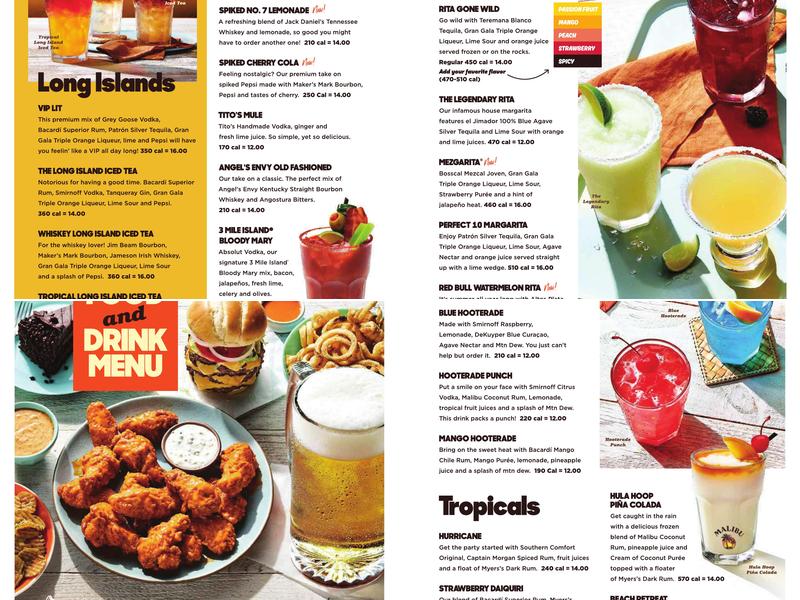 Hooters Restaurant of Las Vegas Menu