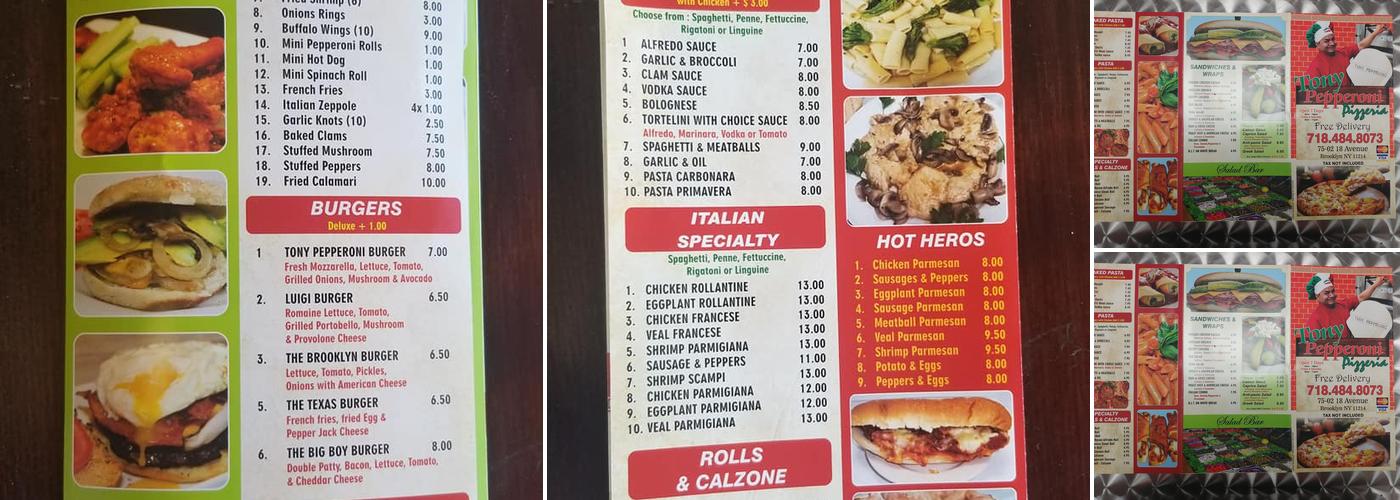 Tony Pepperoni Menu