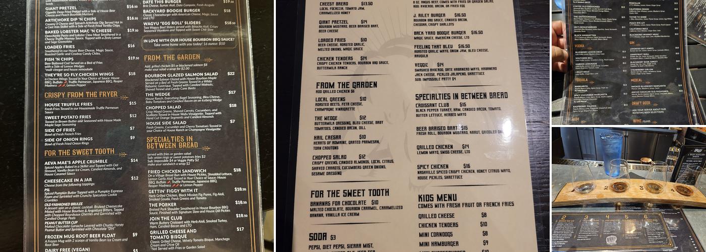 J RILEY DISTILLERY Menu