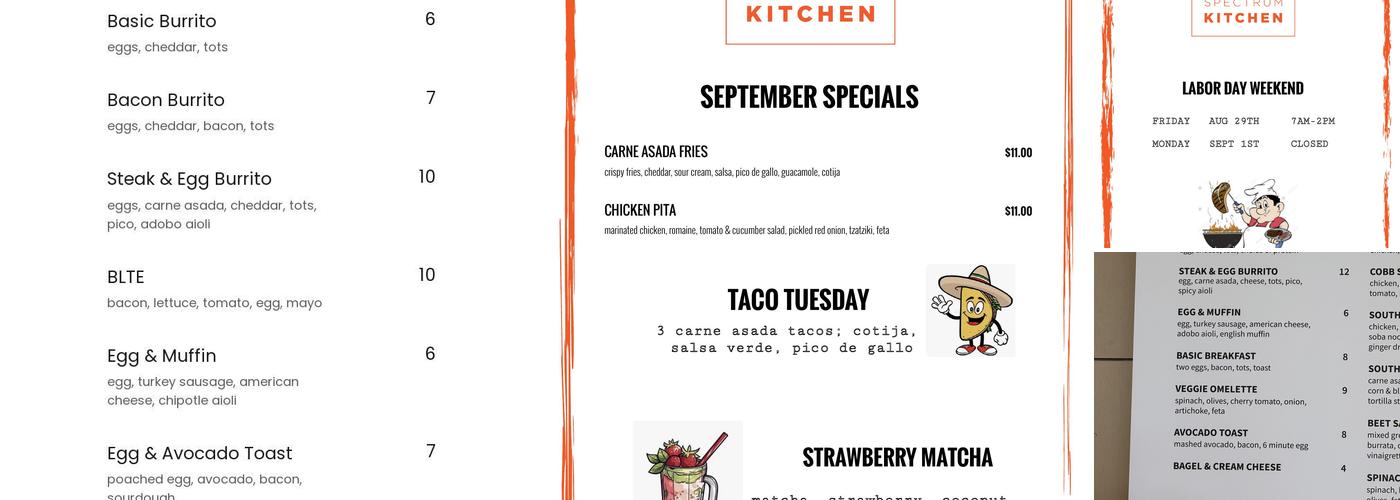 Spectrum Kitchen Menu