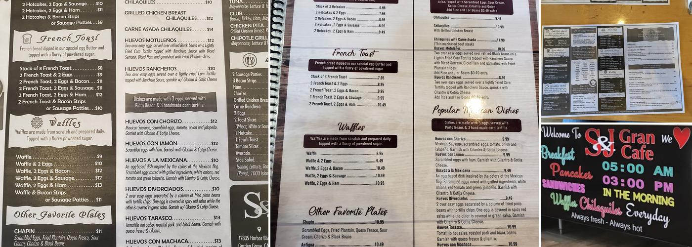 S&J Gran cafe Menu