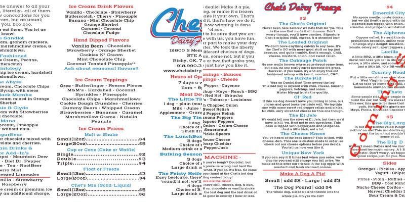 Bixby Ice Cream Company Menu