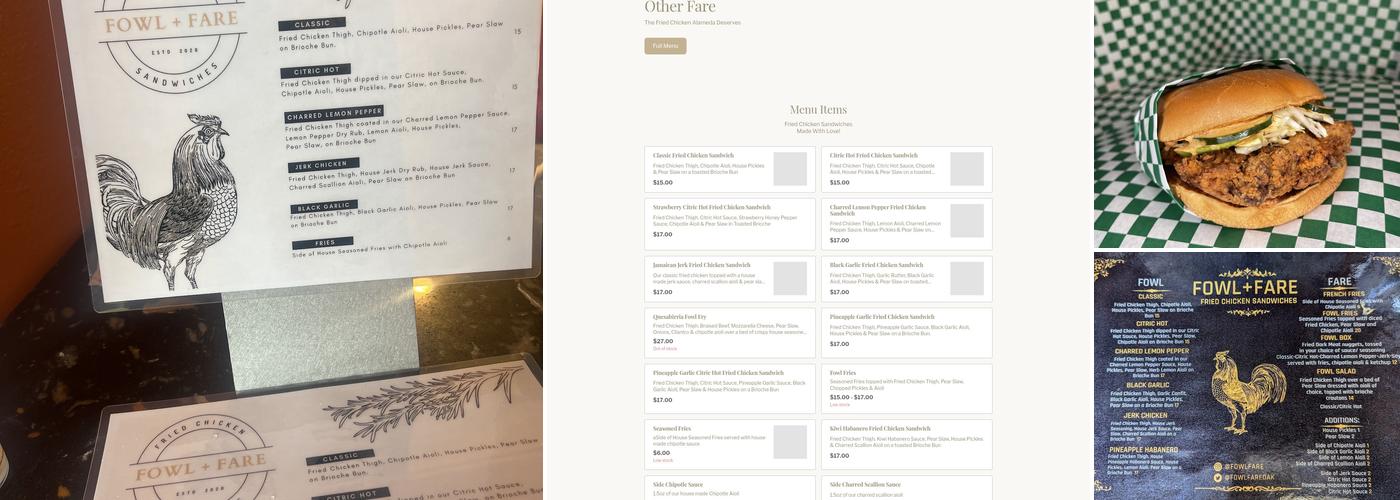 Fowl + Fare Menu