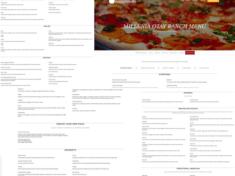 Pizzo's Pizzeria at Millenia Otay Ranch Menu