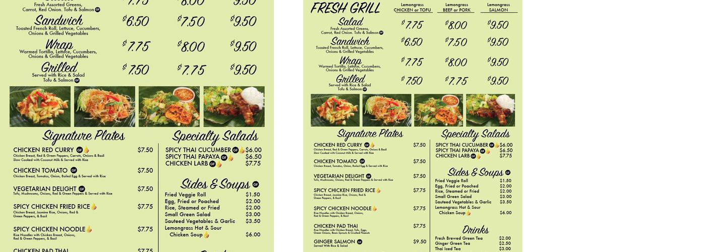 Lemongrass Fresh Farm Plates Menu