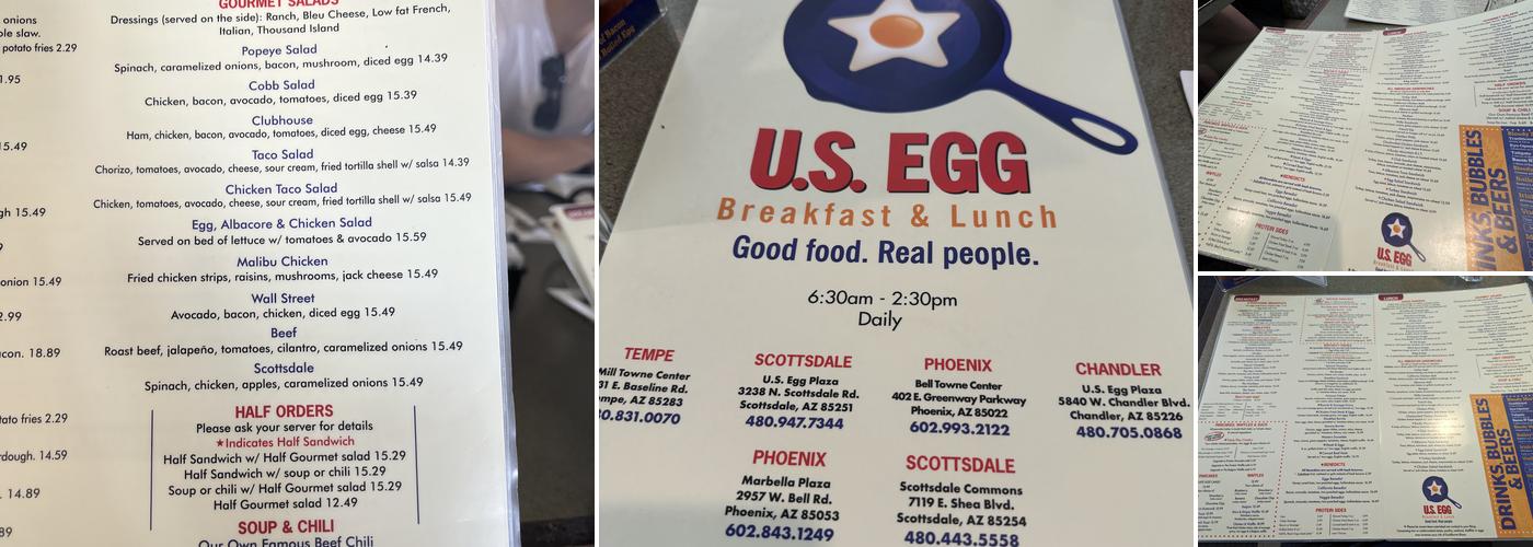 U.S. Egg Breakfast, Lunch + Cocktails Menu