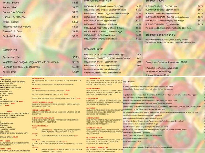 Taqueria El Rincon de Sofis Menu