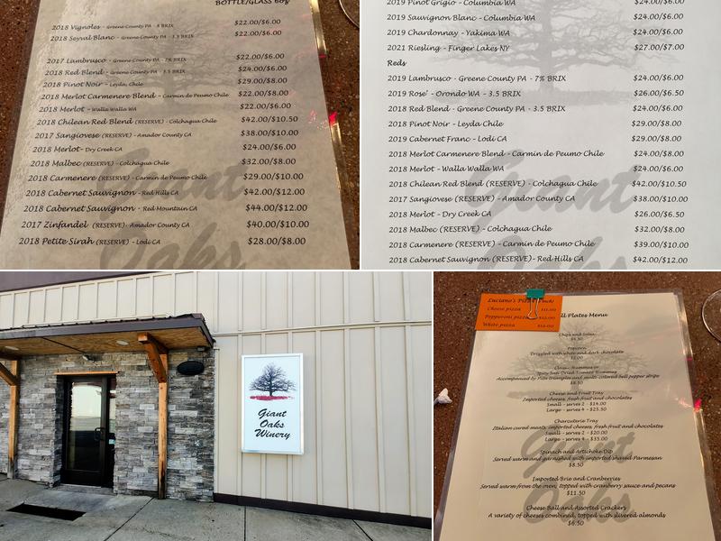 Giant Oaks Winery Menu