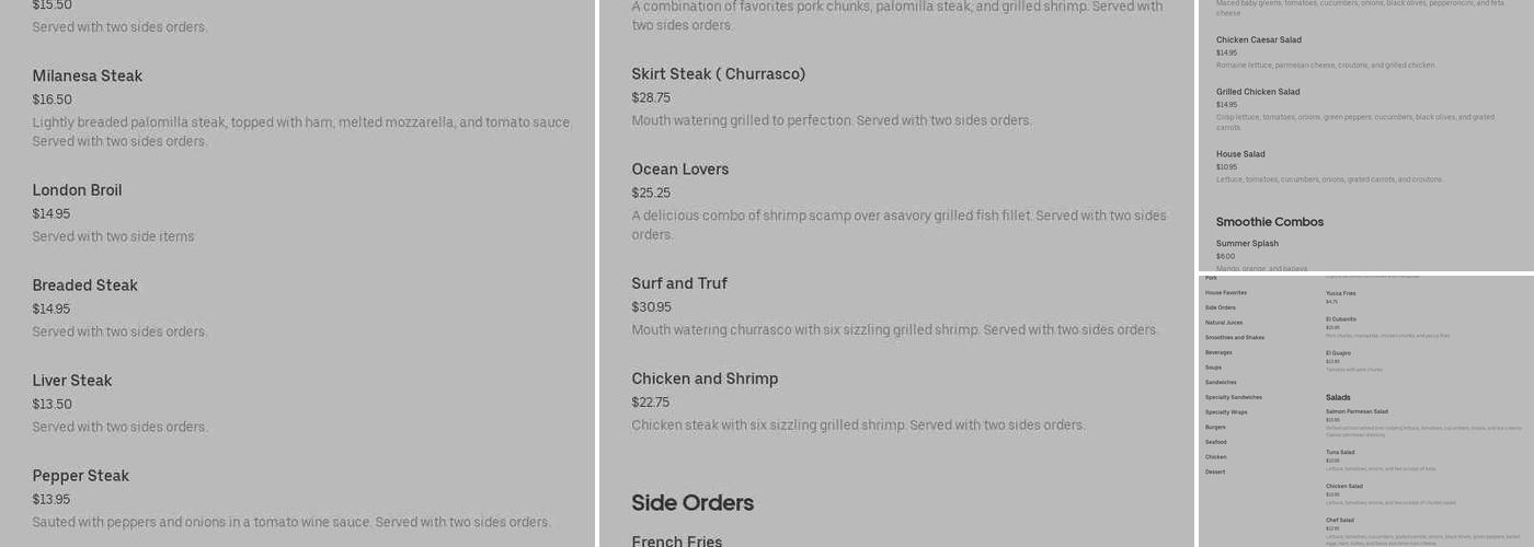 Agua Marina Seafood Peruvian Restaurant Menu