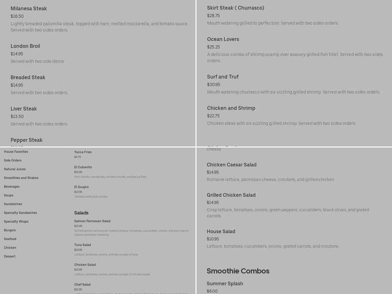Agua Marina Seafood Peruvian Restaurant Menu