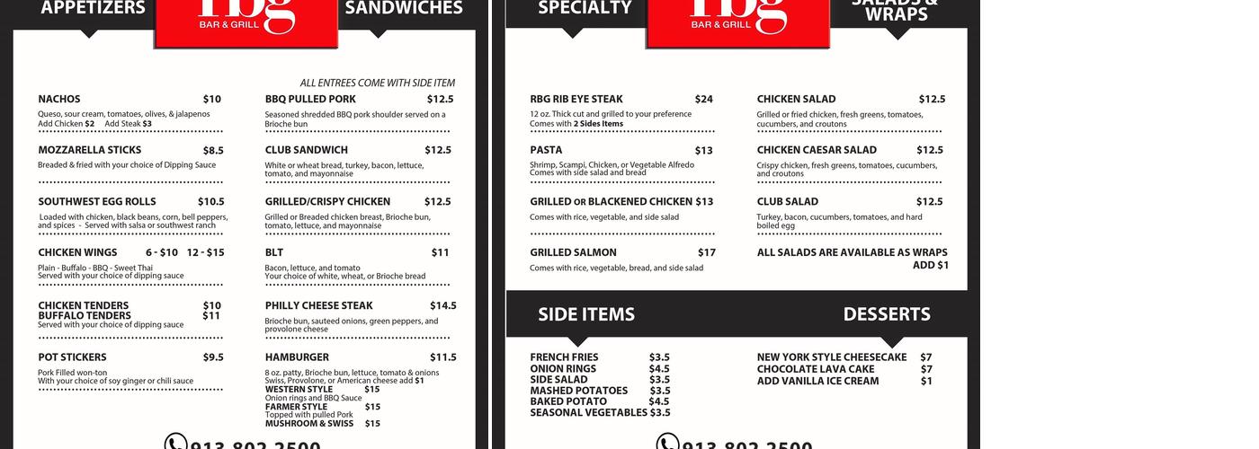 rbg Bar & Grill Lenexa Menu