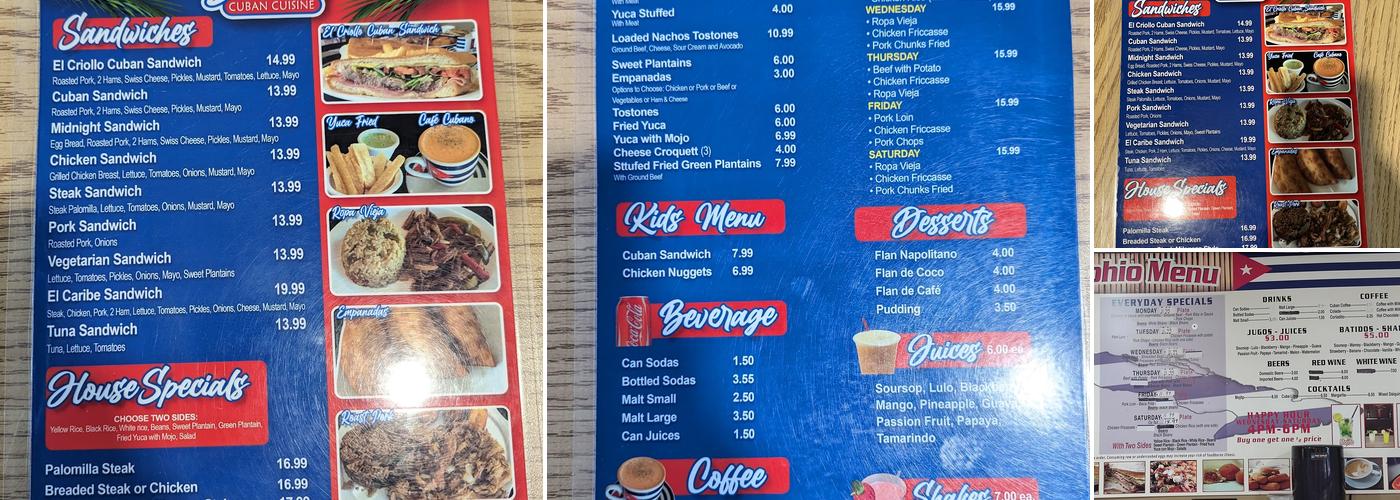 El Bohio Cuban Cuisine Menu