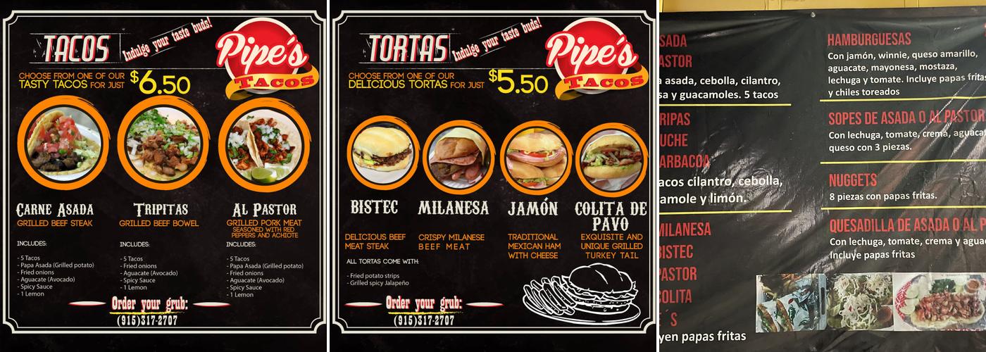 Pipe's Tacos Menu