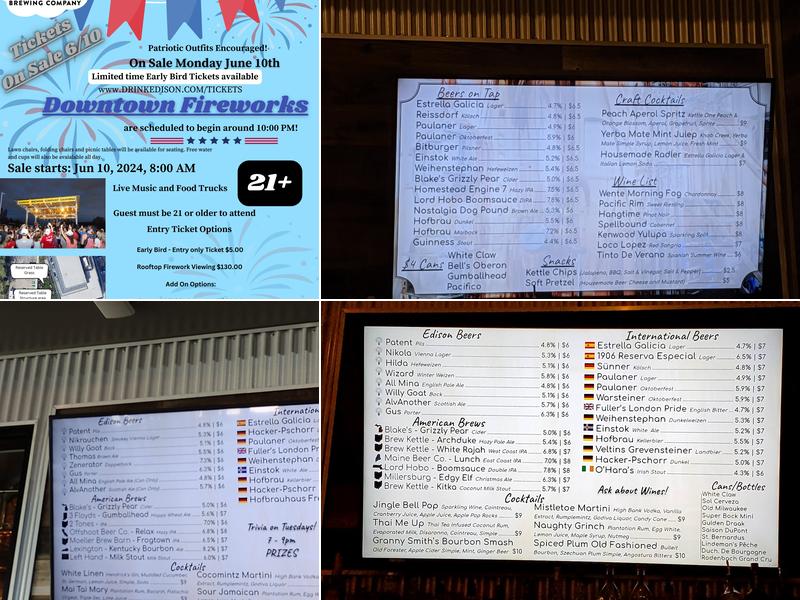 Edison Brewing Company Menu