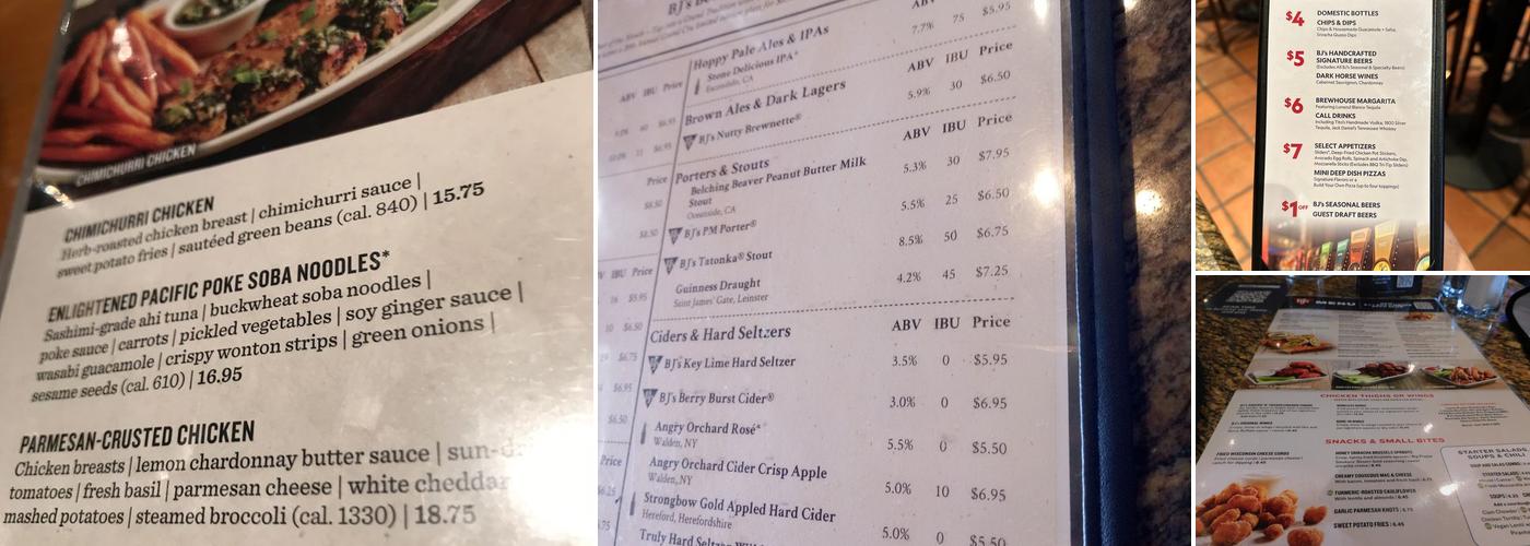 Bj's Menu