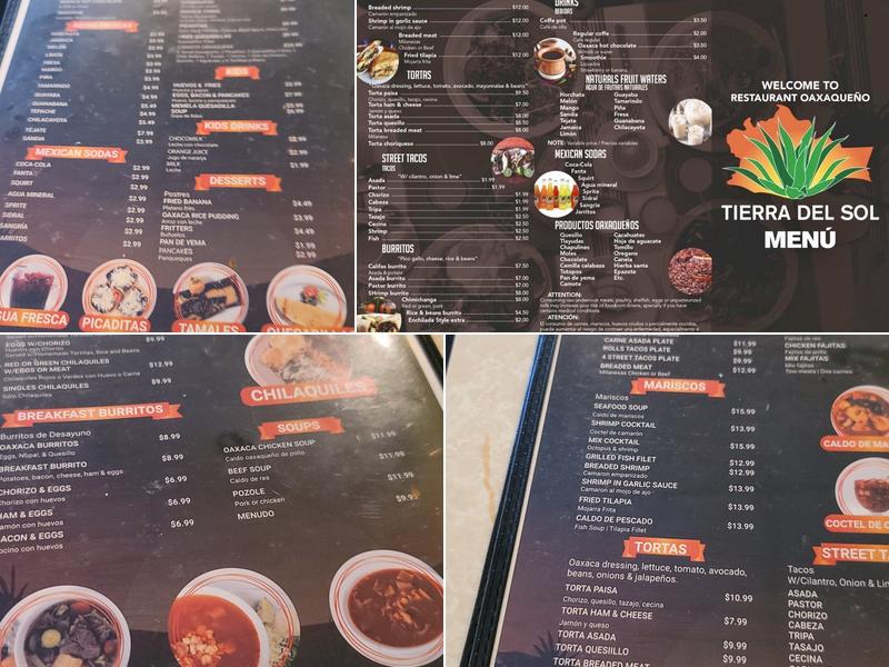 Tierra del sol Menu
