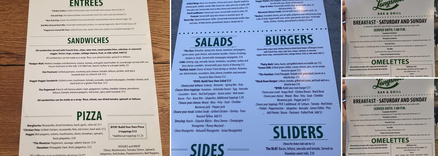 Longshots Bar & Grill Menu