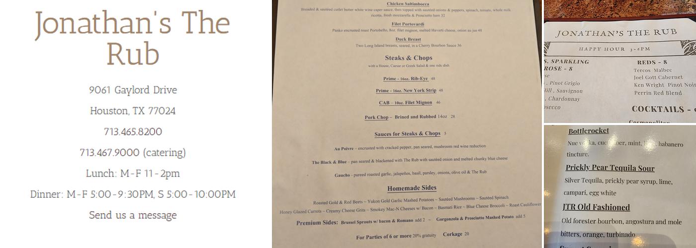 Jonathan's The Rub Menu