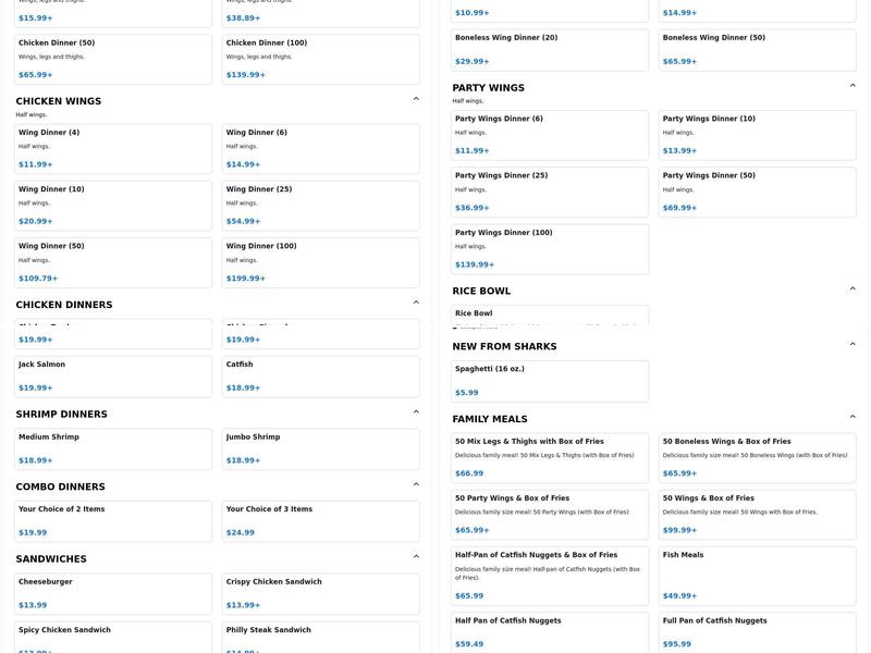 Sharks Fish & Chicken Menu