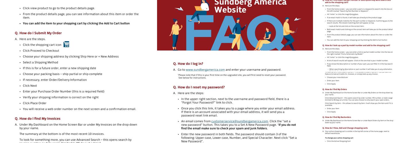 Sundberg America - Distribution Center Menu