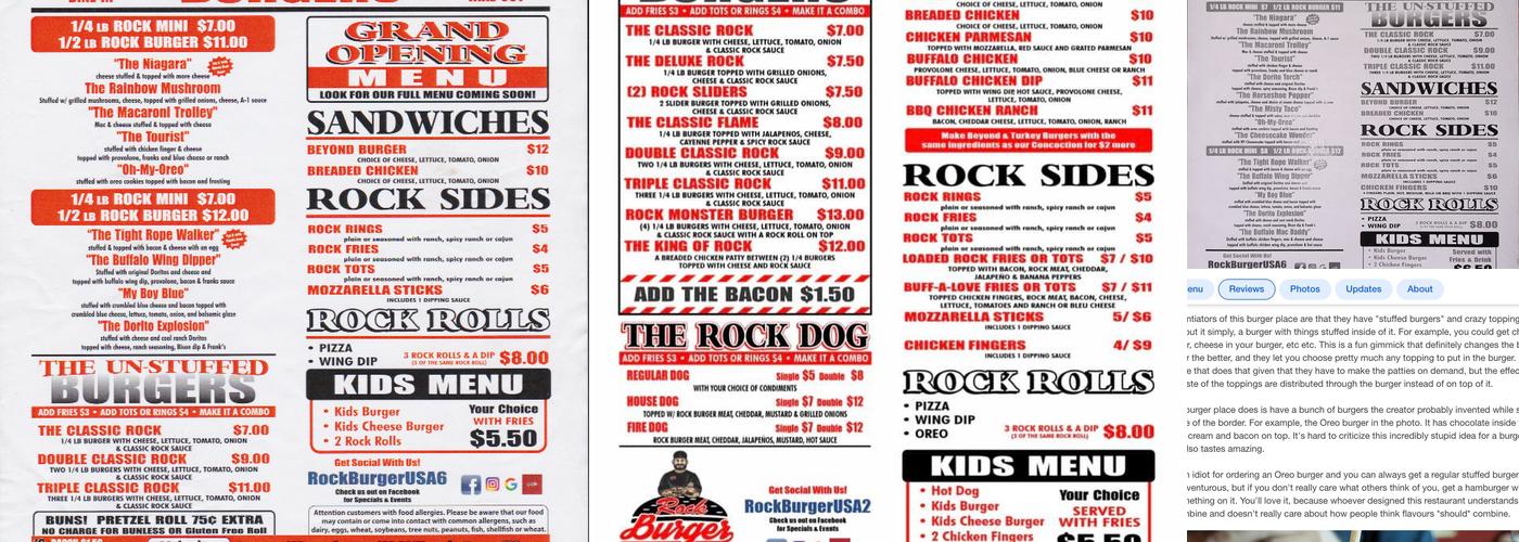 Rock Burger Tonawanda Menu