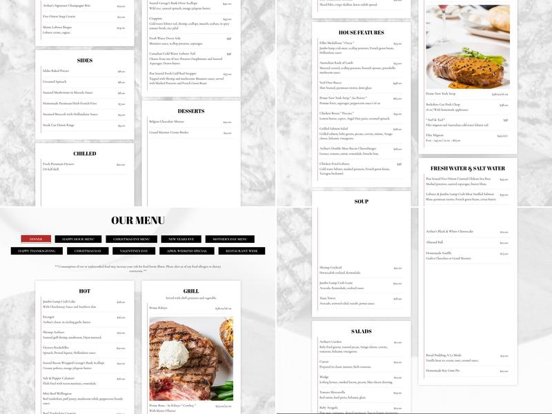 Arthur's Steakhouse Menu