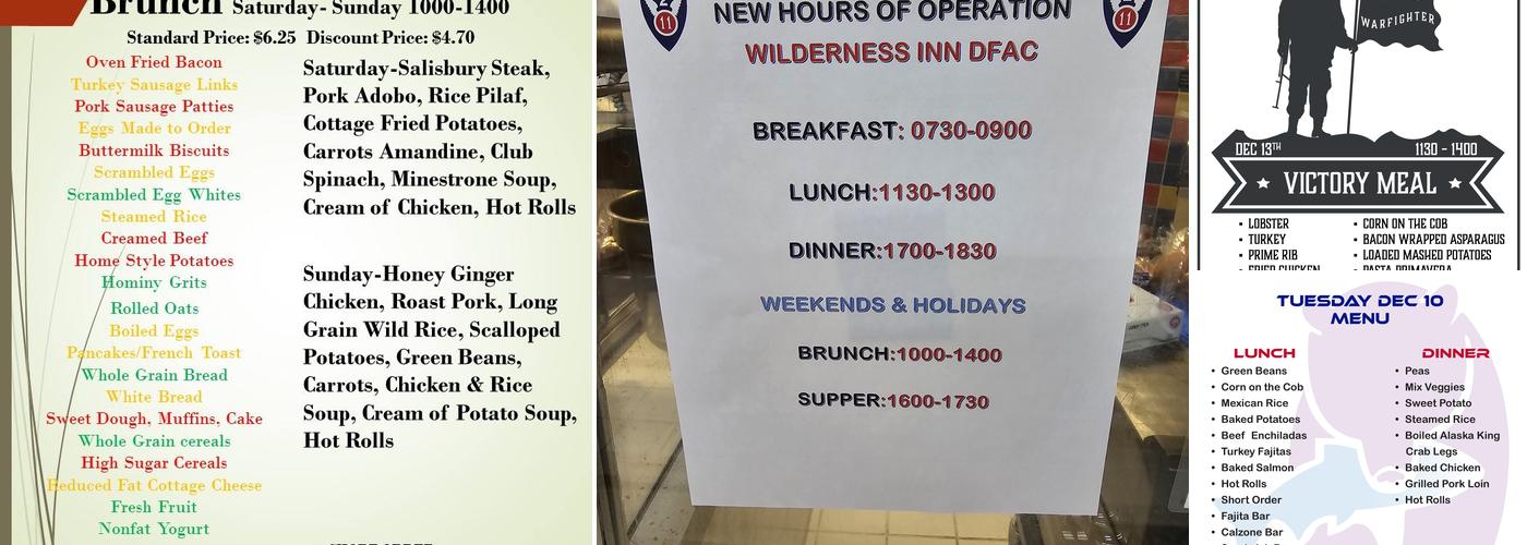 Wilderness Inn DFAC Menu