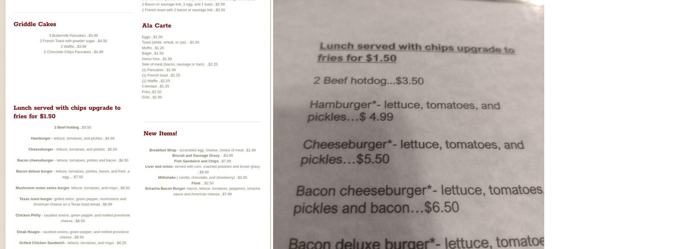 Garletto's Diner Menu